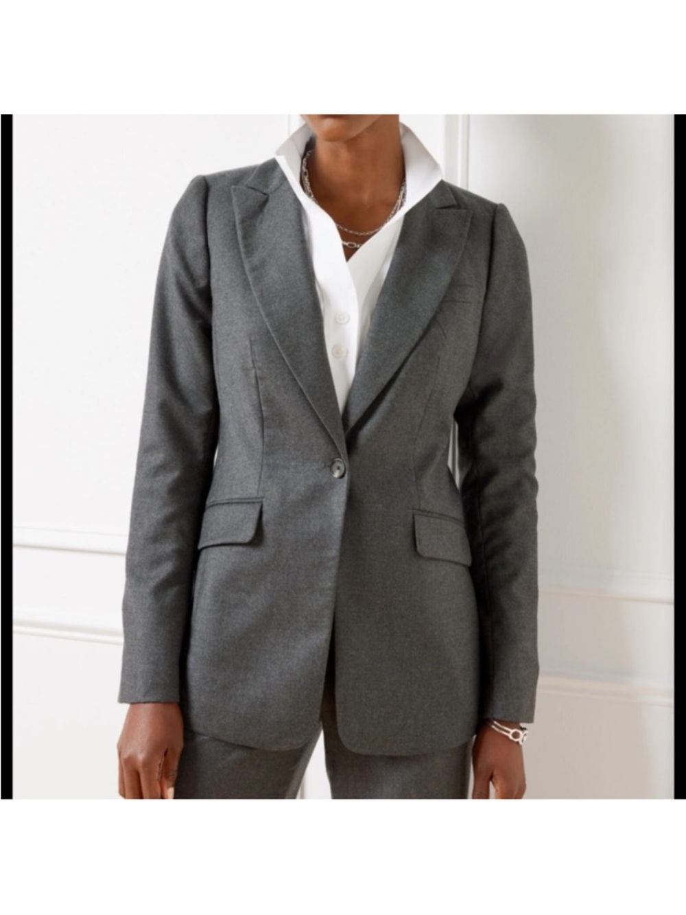 Talbots LUXE ITALIAN FLANNEL Wool BLAZER Gray Size 16